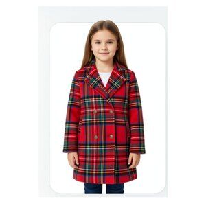 Shein girls plaid double-breasted coat Size 8 youth